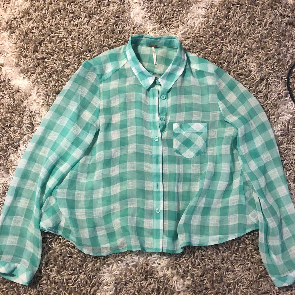 FREE PEOPLE green sheer flannel